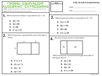 Generating Equivalent Algebraic Expressions Module Quiz B Answer Key